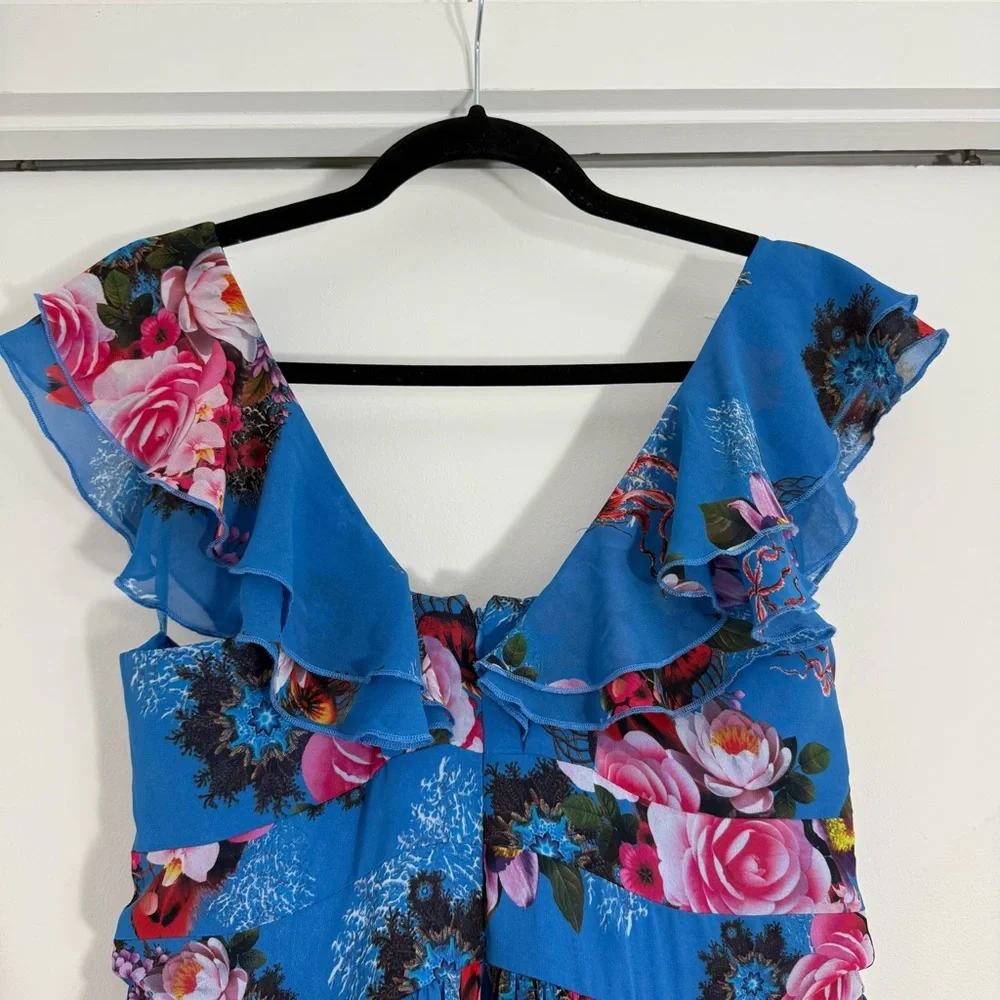Boston Proper Blue Floral Ruffle Maxi Dress 8 Easter Spring Preppy Cottagecore - Picture 10 of 13